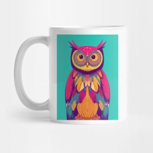 Colorful Owl Portrait Illustration - Bright Vibrant Colors Bohemian Style Feathers Psychedelic Bird Animal Rainbow Colored Art Mug